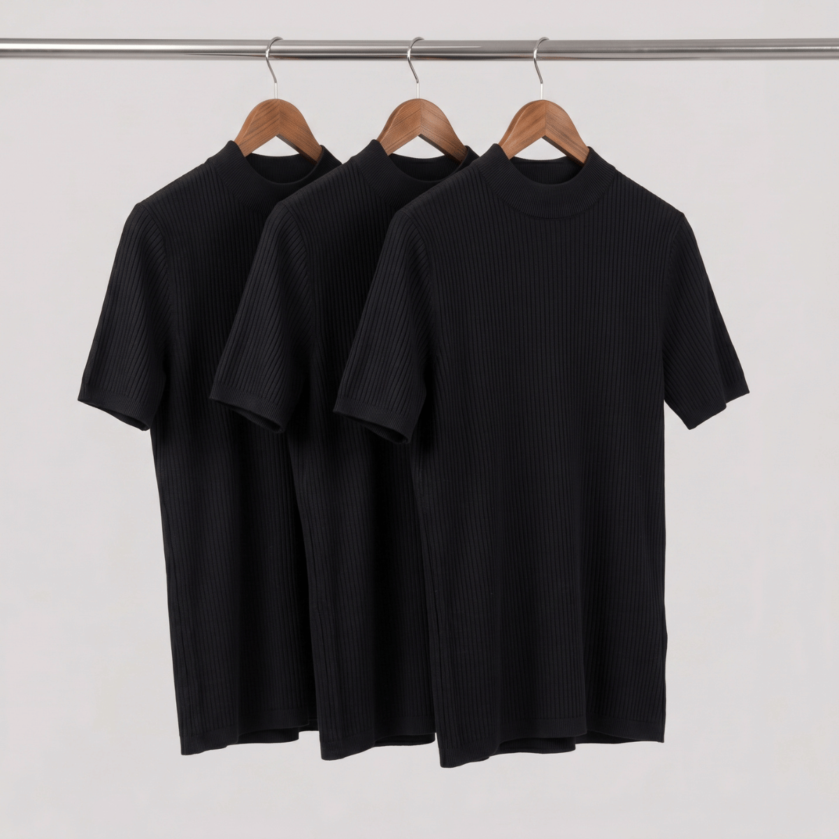 Kit 3 Camiseta Gola Alta Masculina Preta Slim