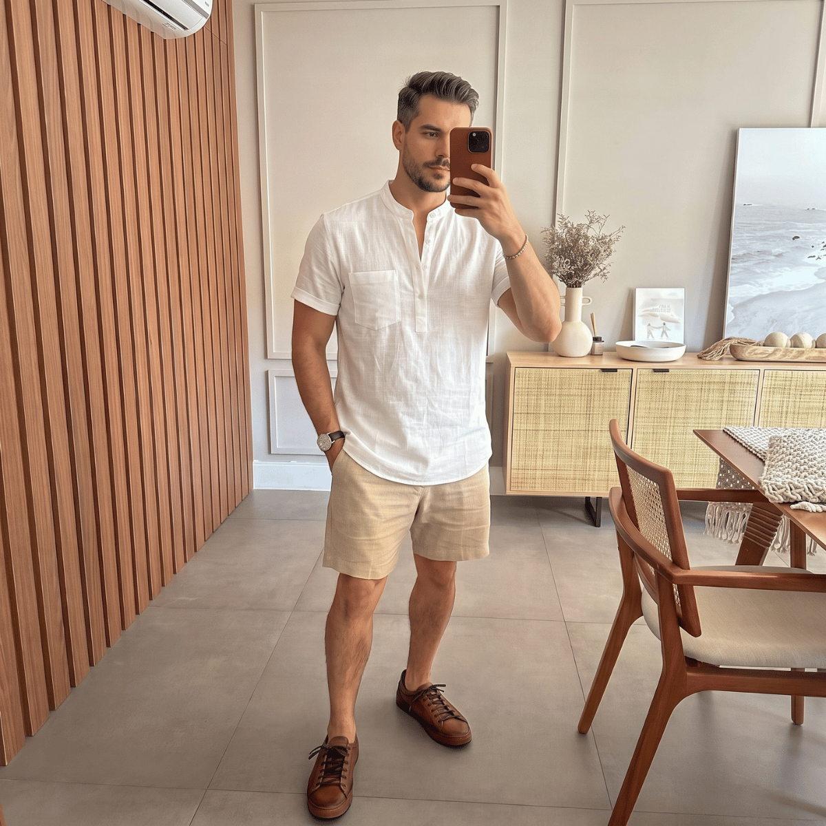 Kit 5 Camisa Henley masculina de manga curta com bolso