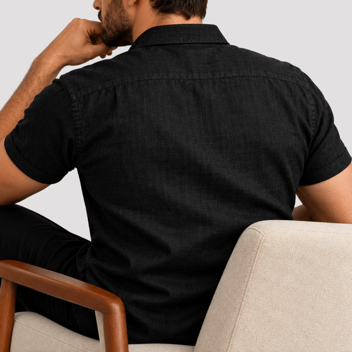 Camisa Masculina de Linho com Botão de Manga Curta