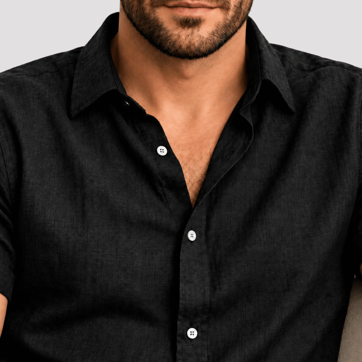 Camisa Masculina de Linho com Botão de Manga Curta
