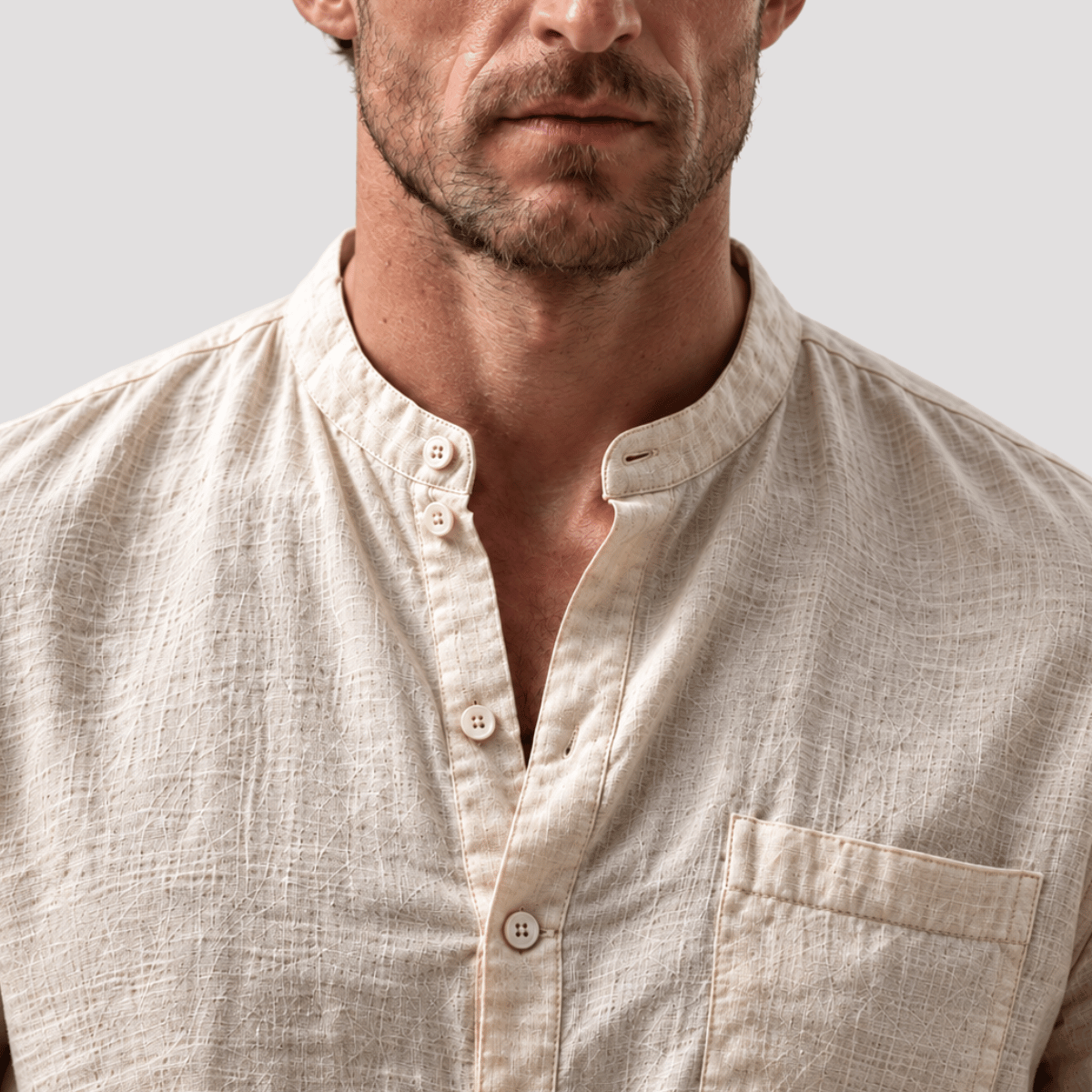 Camisa Masculina de Linho Gola Padre