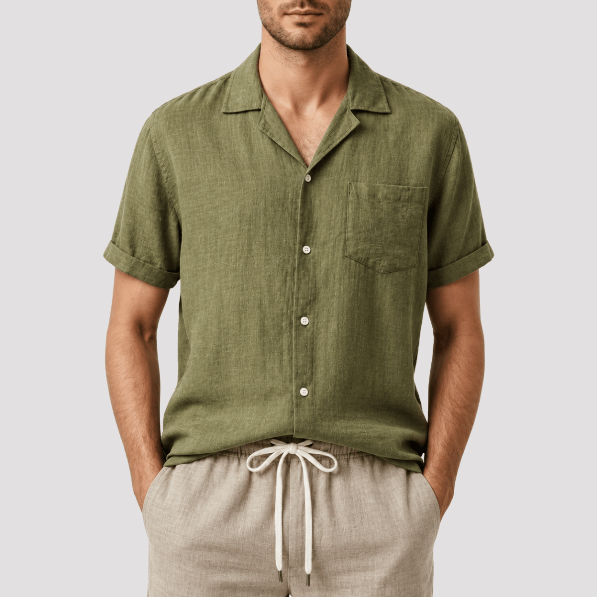 Camisa Masculina Manga Curta de Linho