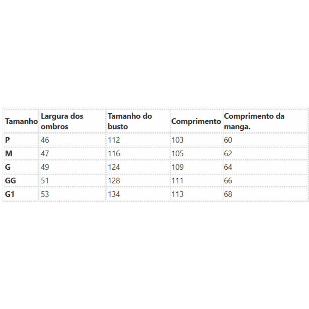 Tabela de Medidas