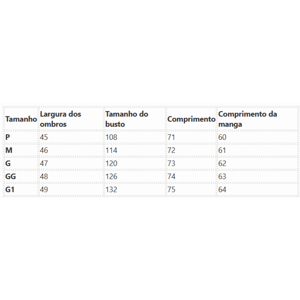 Tabela de Medidas
