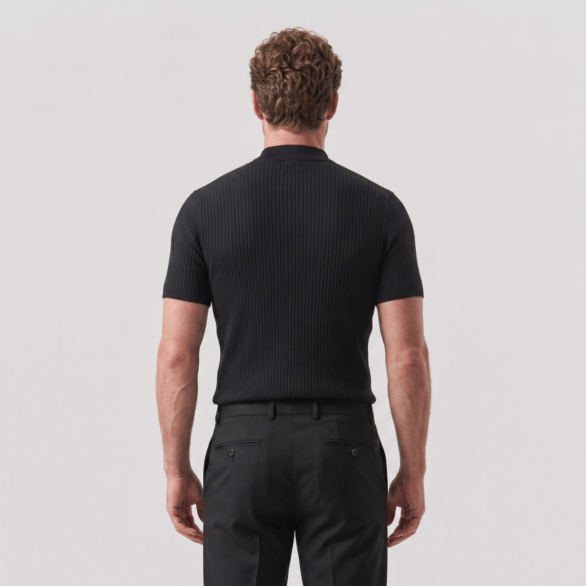 Camiseta Gola Alta Masculina Preta Slim