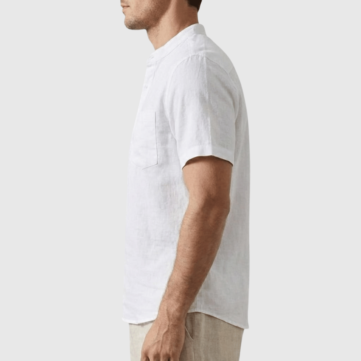 Camisa de Linho Masculina Henley com Bolso