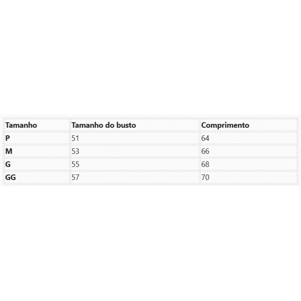 Tabela de Medidas