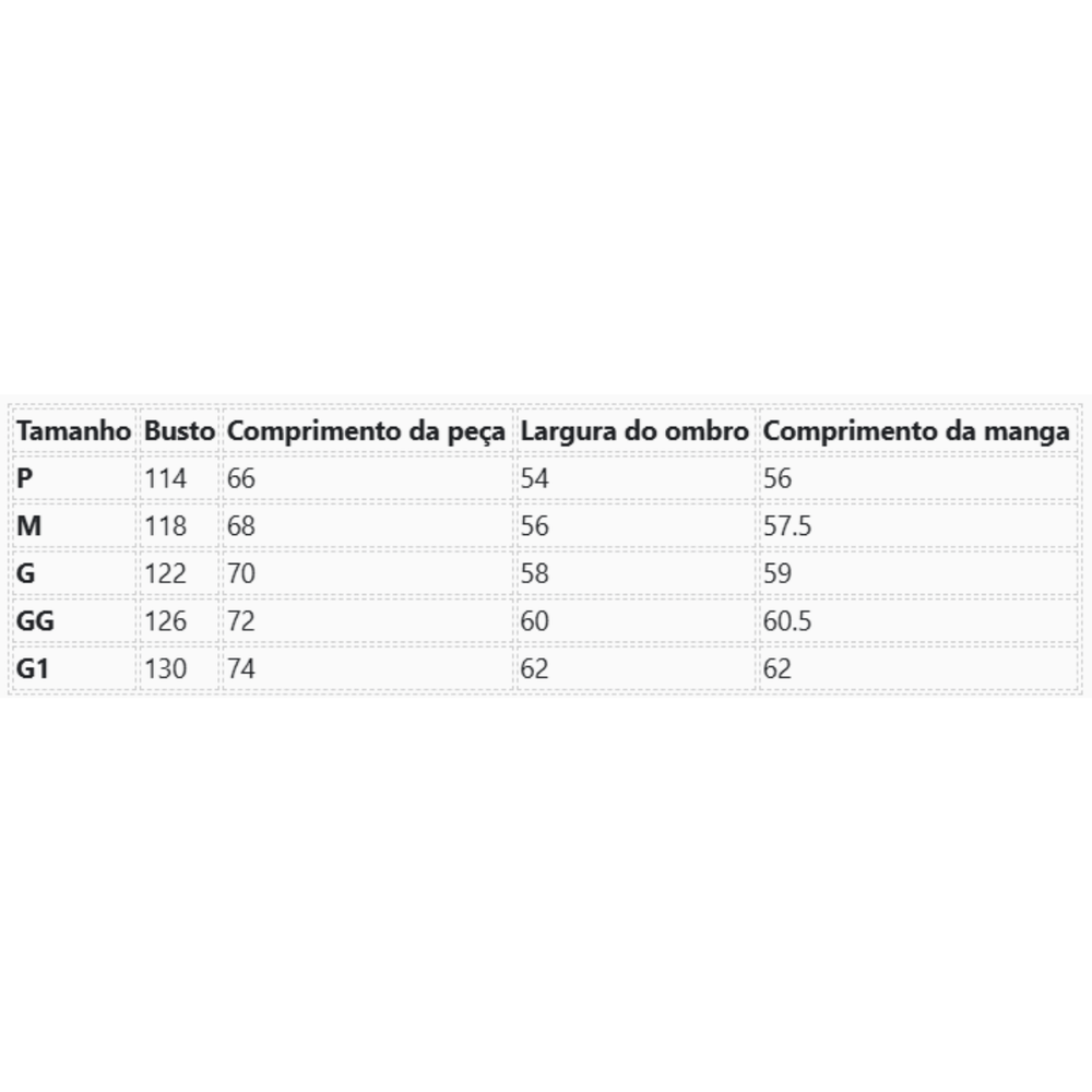 Tabela de Medidas
