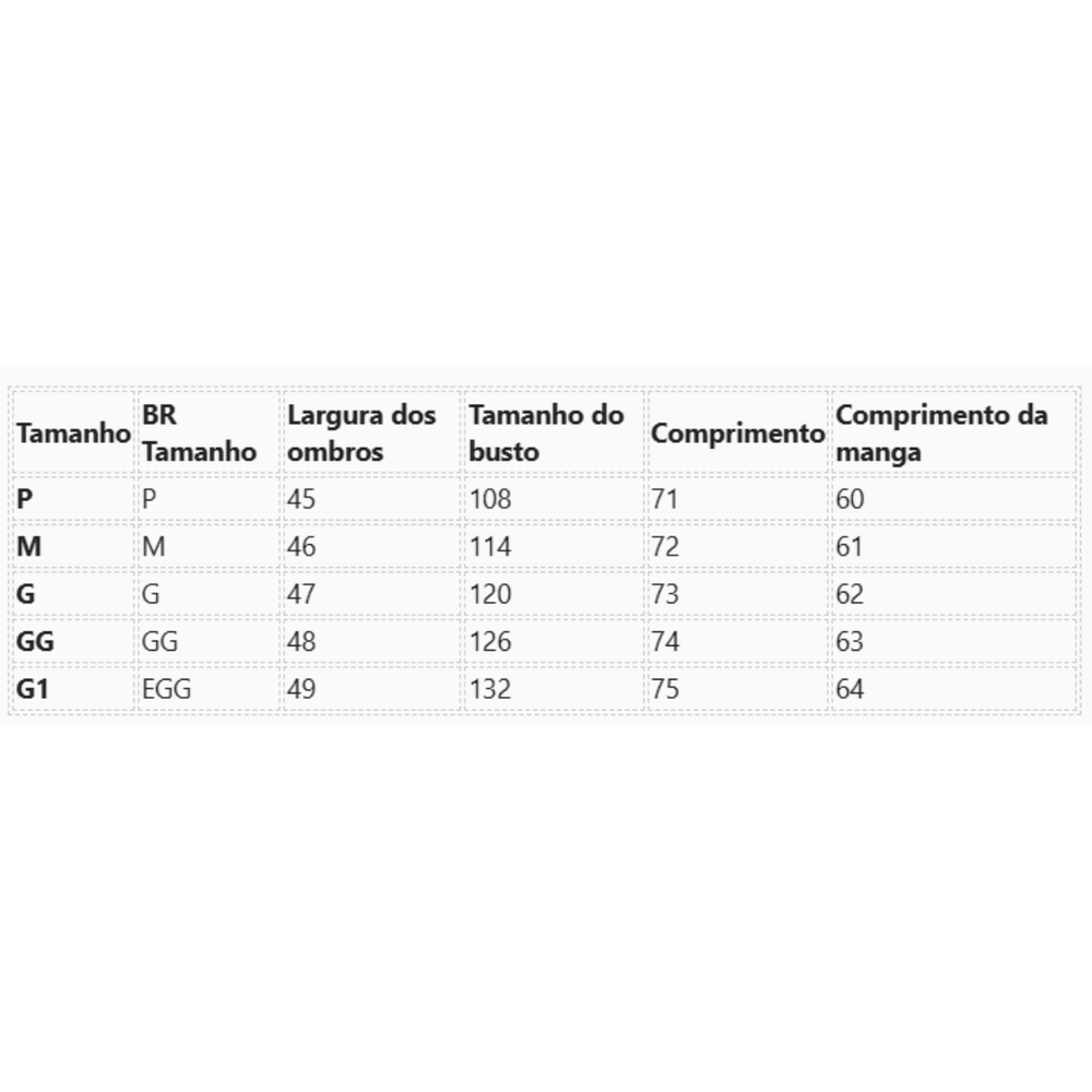 Tabela de Medidas