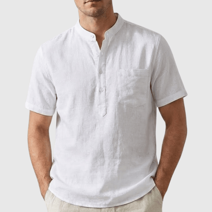 Camisa de Linho Masculina Henley com Bolso
