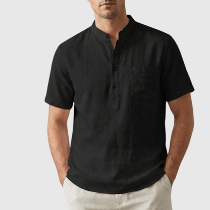 Camisa de Linho Masculina Henley com Bolso