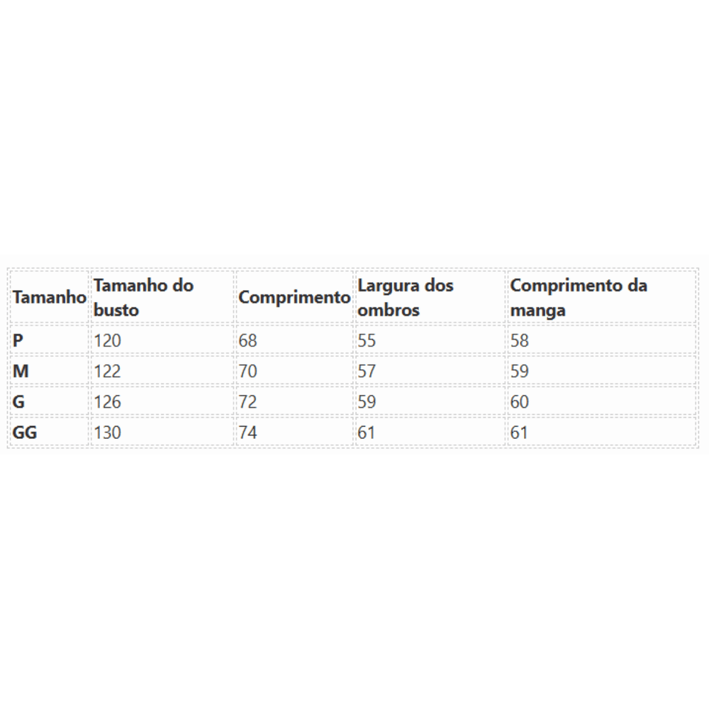 Tabela de Medidas