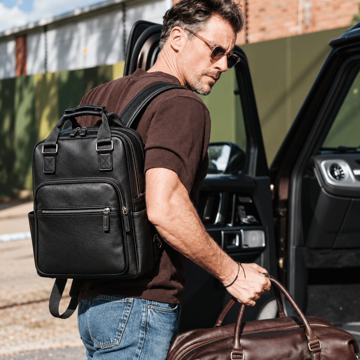 Mochila Masculina Vintage Design Executivo e Bolsos com Zíper