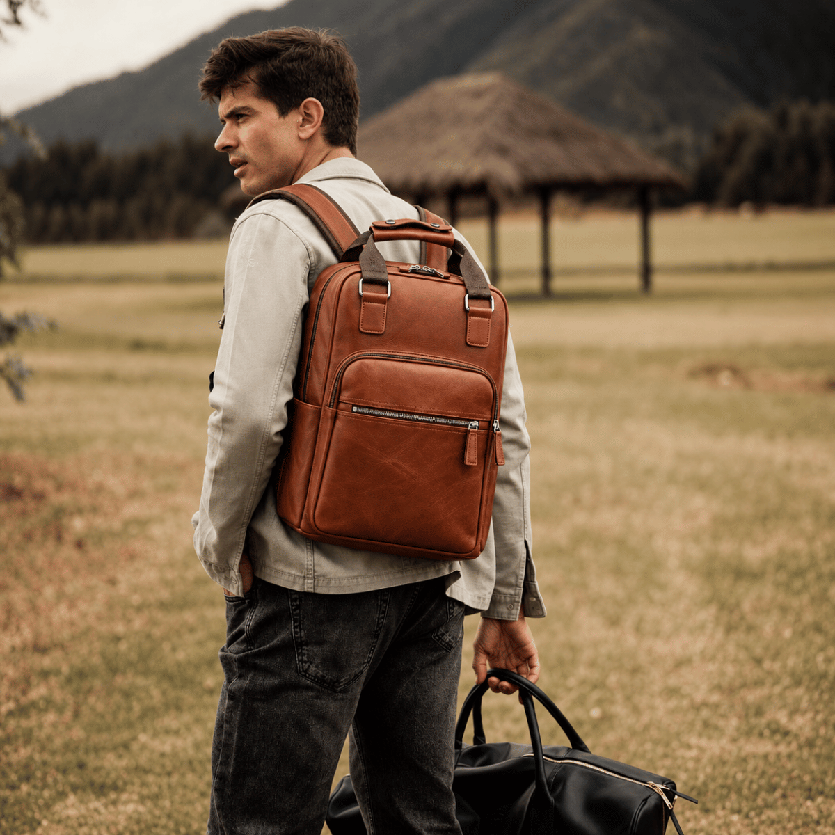 Mochila Masculina Vintage Design Executivo e Bolsos com Zíper