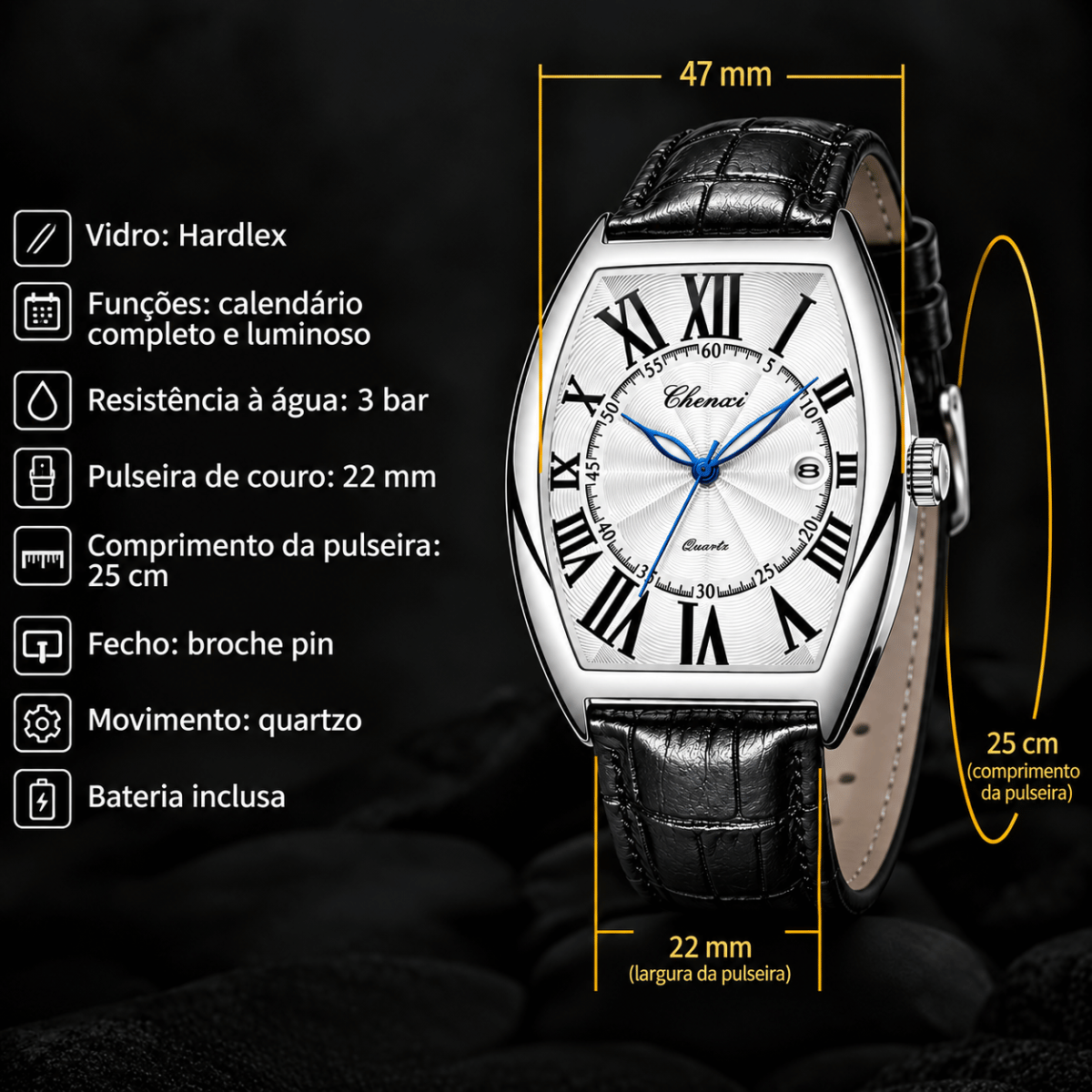 Relógio Masculino Social Vintage de Caixa Curvada