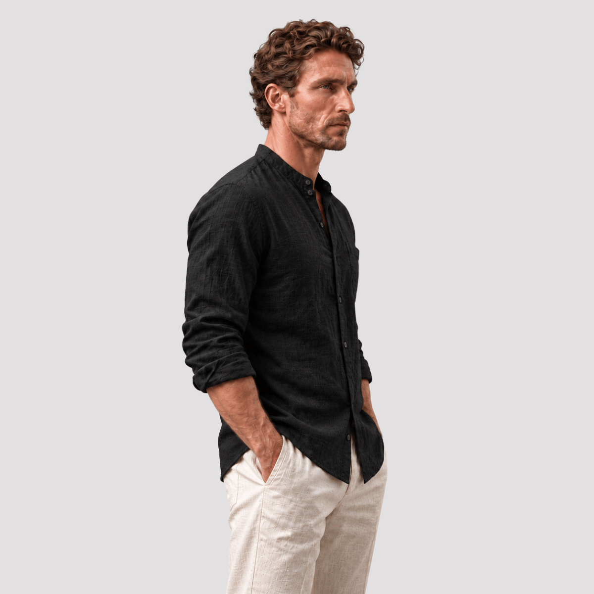 Camisa Masculina de Linho Gola Padre