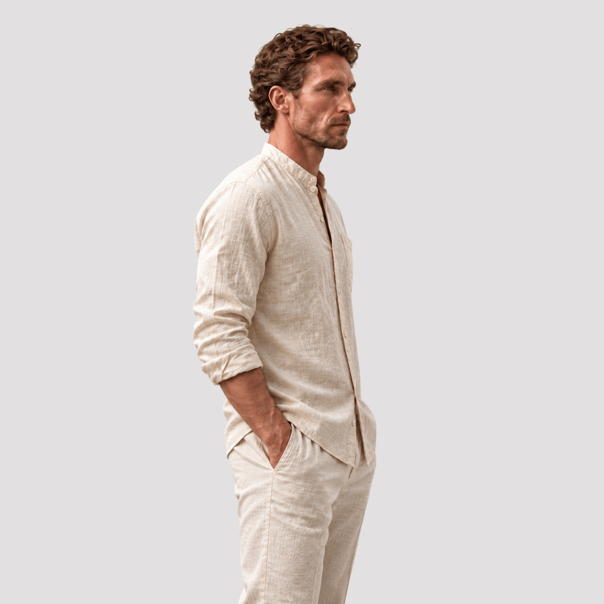 Camisa Masculina de Linho Gola Padre