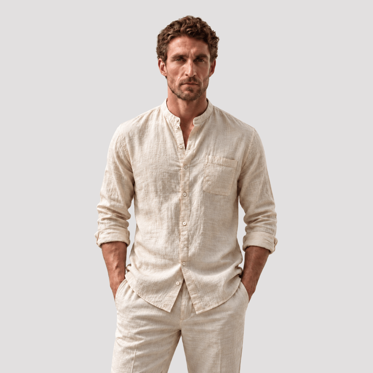 Camisa Masculina de Linho Gola Padre