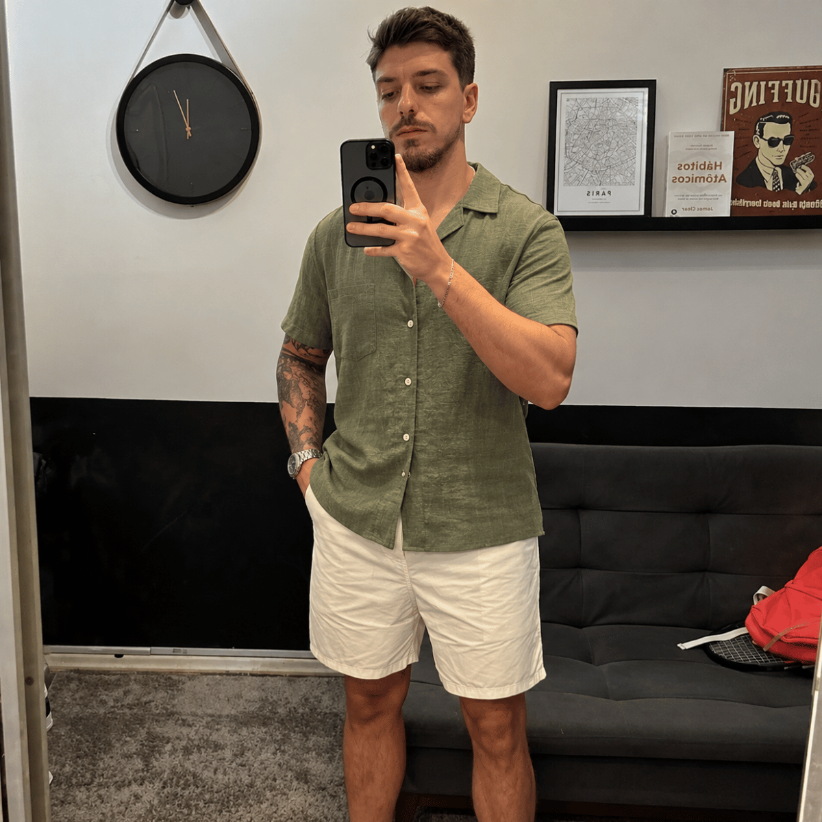 Camisa Masculina Manga Curta de Linho