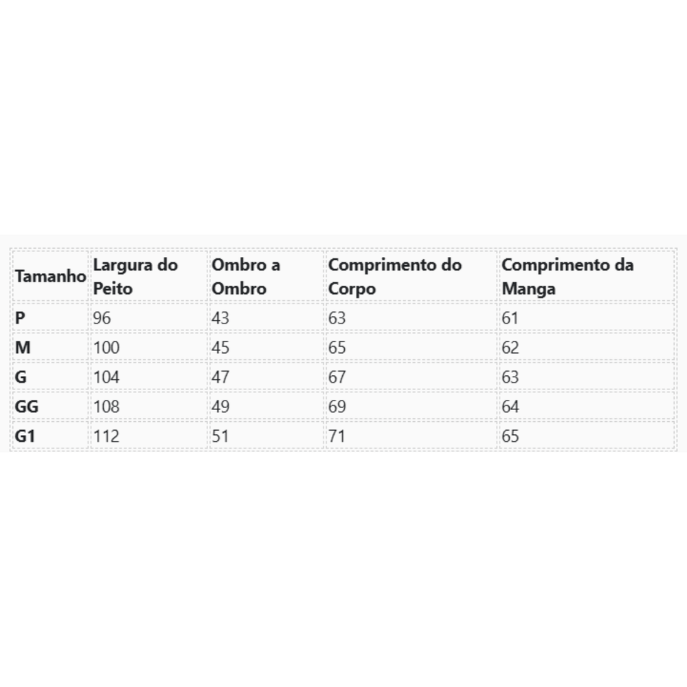 Tabela de Medidas