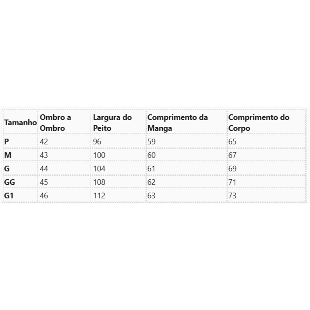 Tabela de Medidas