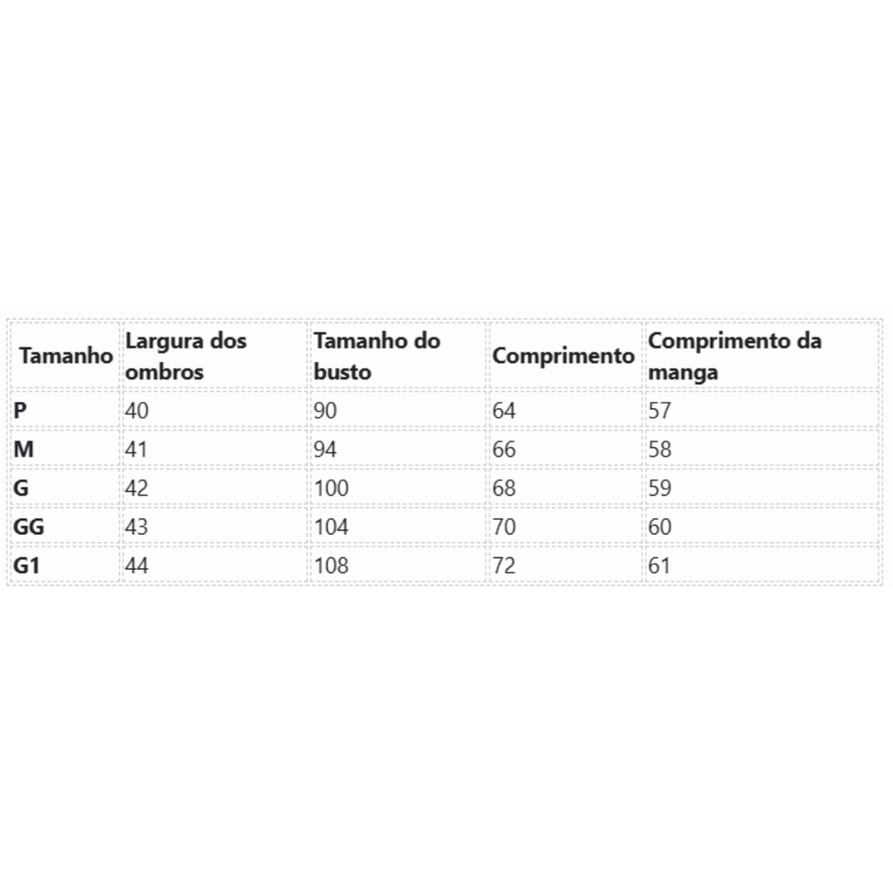 Tabela de Medidas