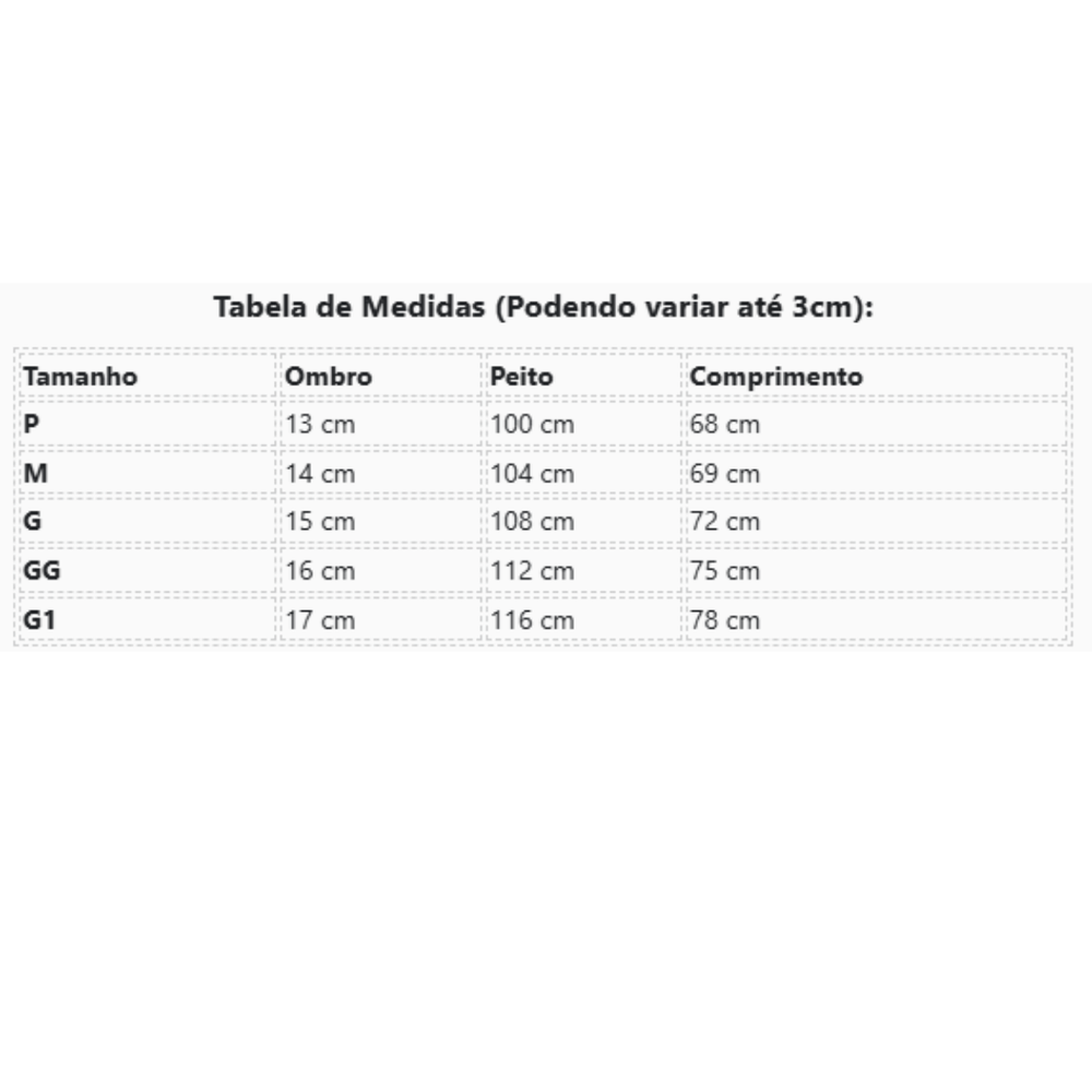 Tabela de Medidas