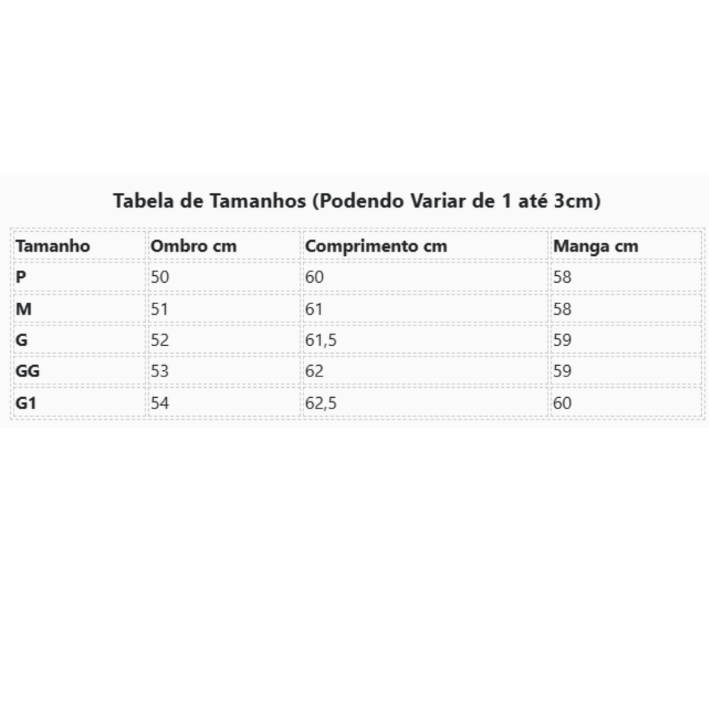 Tabela de Medidas