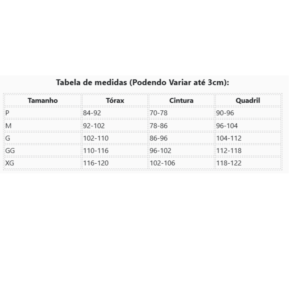 Tabela de Medidas