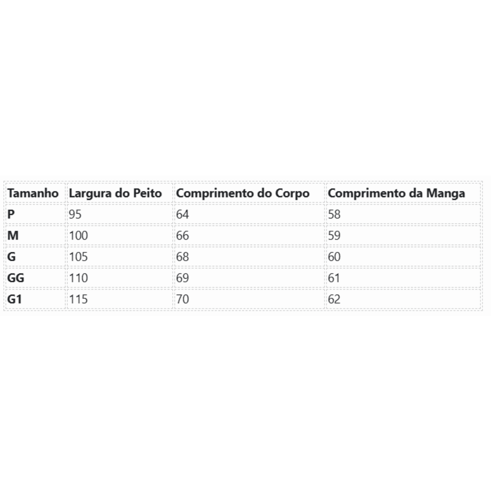 Tabela de Medidas