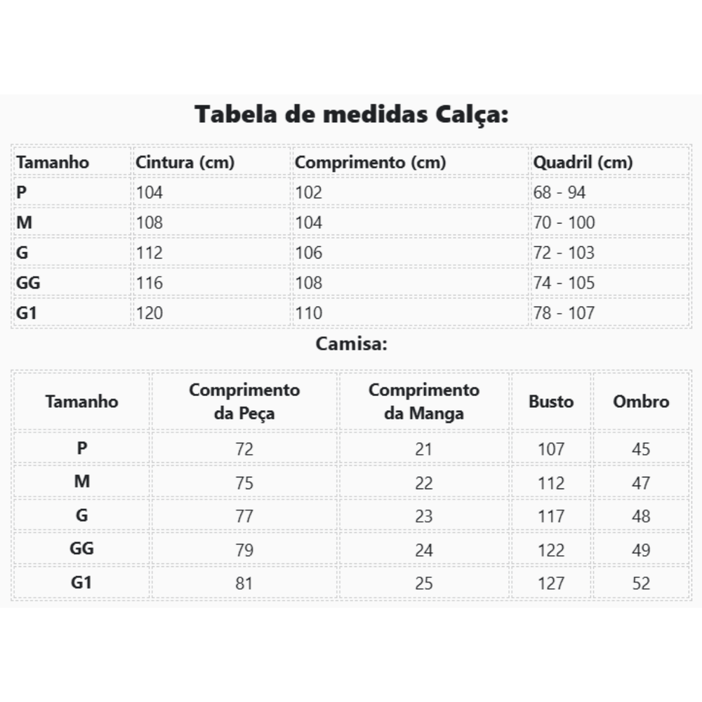 Tabela de Medidas