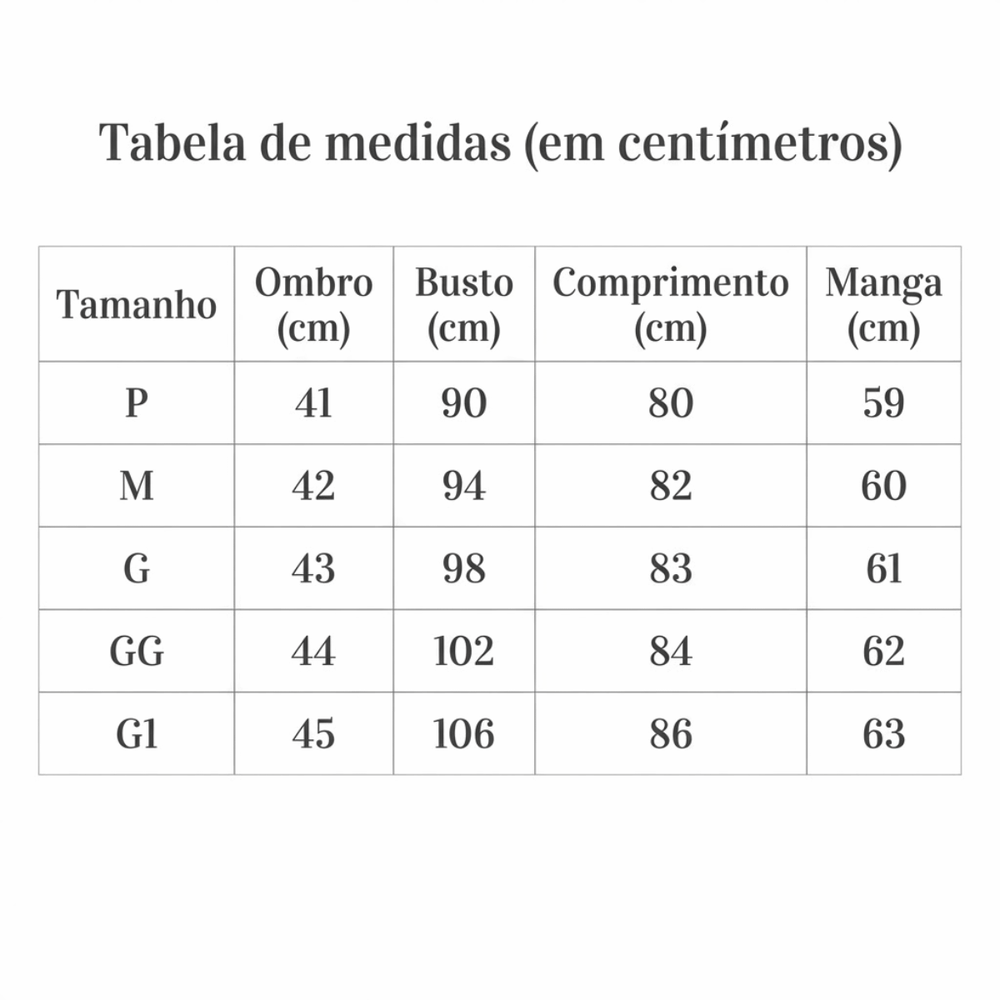 Tabela de Medidas