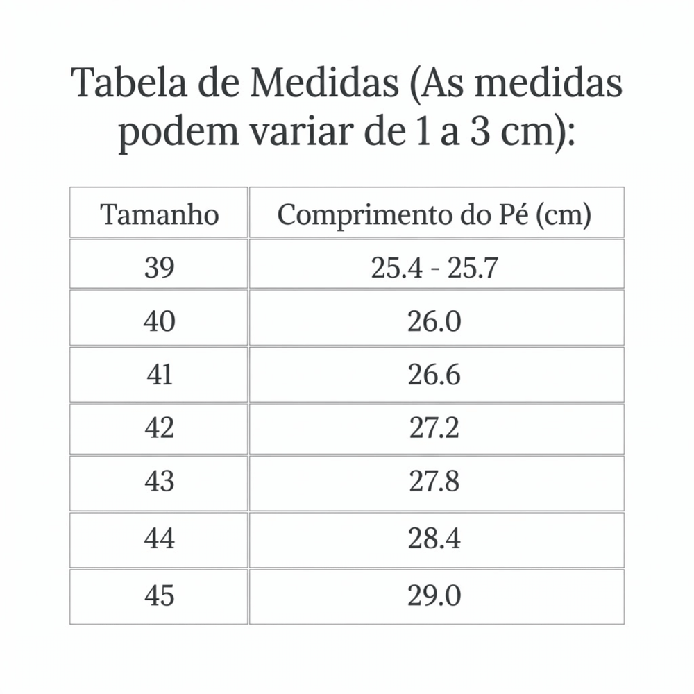Tabela de Medidas