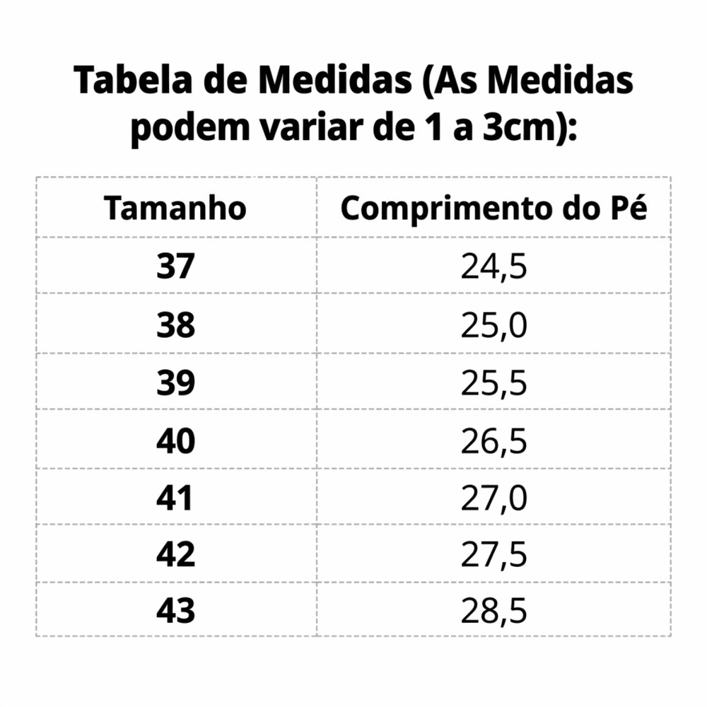 Tabela de Medidas