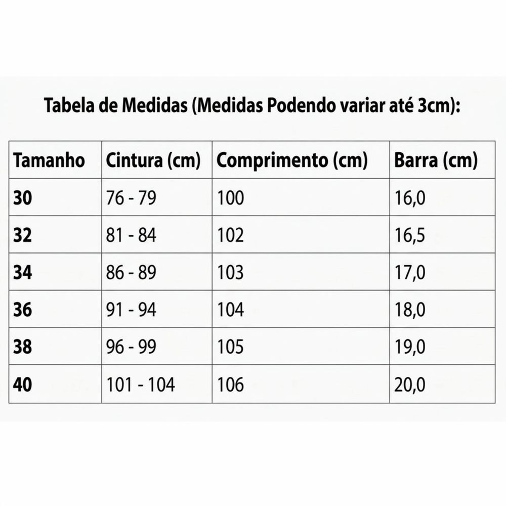 Tabela de Medidas