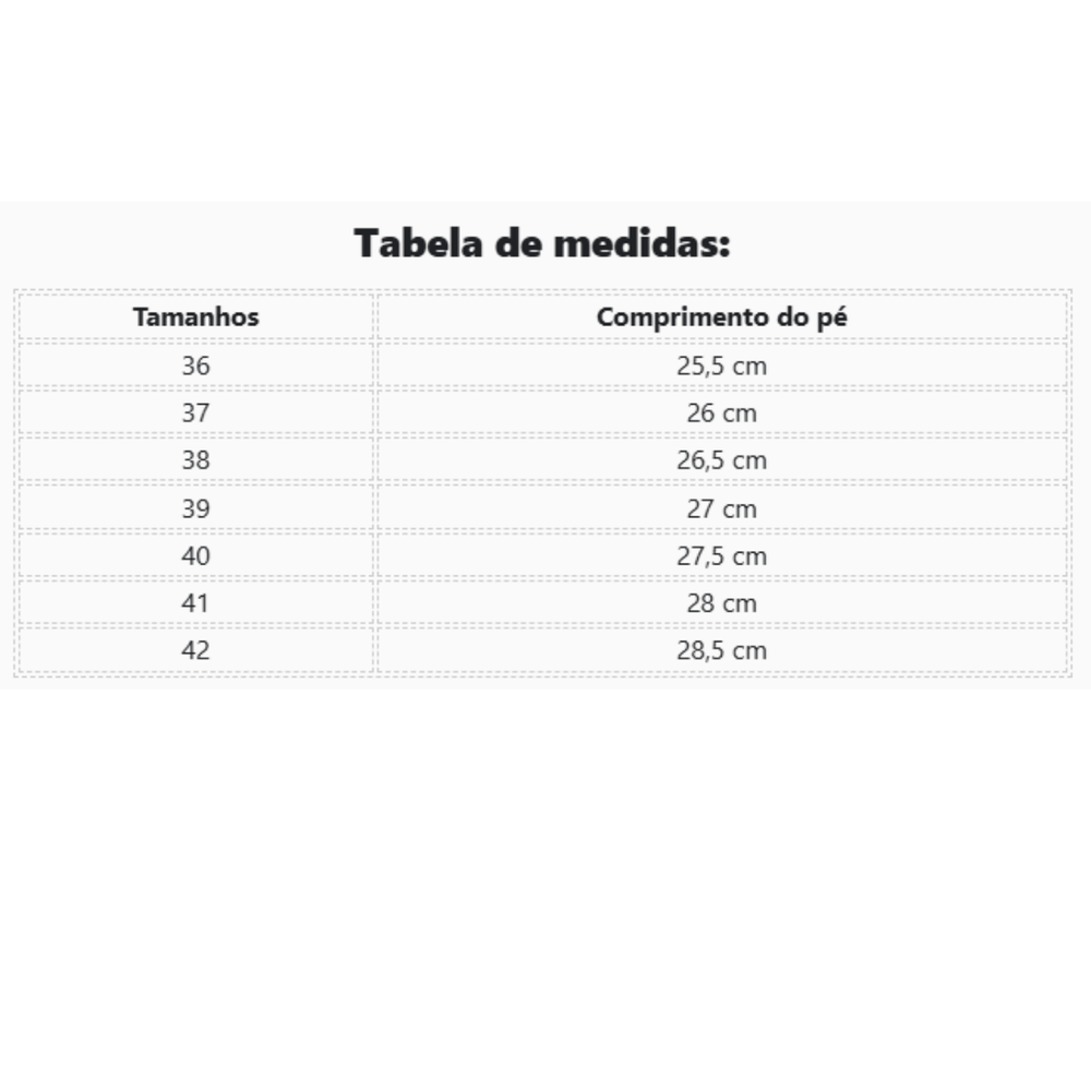 Tabela de Medidas