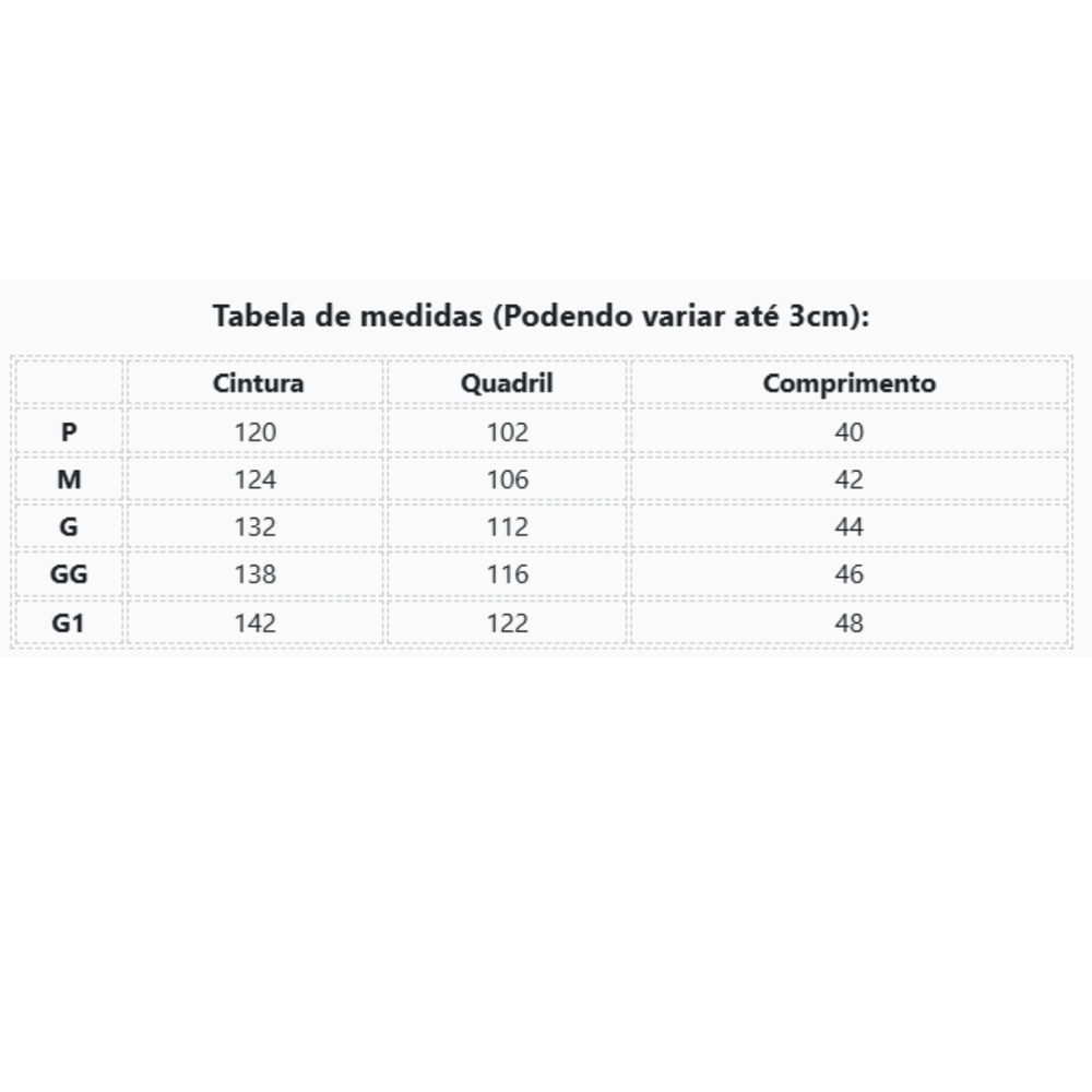 Tabela de Medidas