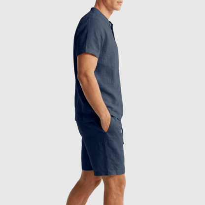 Conjunto Bermuda e Camiseta Casual em Linho