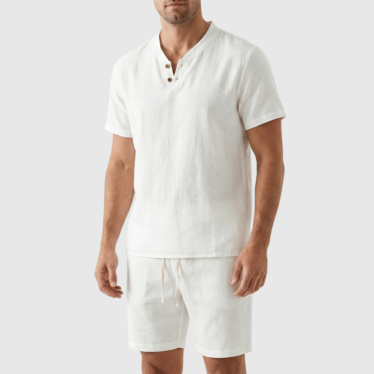 Conjunto Bermuda e Camiseta Casual em Linho