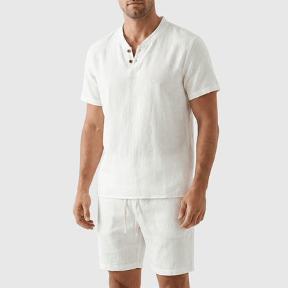 Conjunto Bermuda e Camiseta Casual em Linho