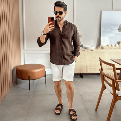 Bermuda Masculina Linho Reta